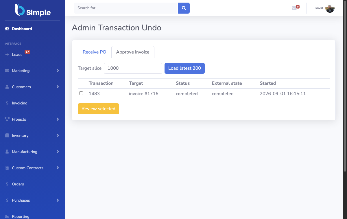 Approving an invoice: the transaction record behind the accounting handoff.